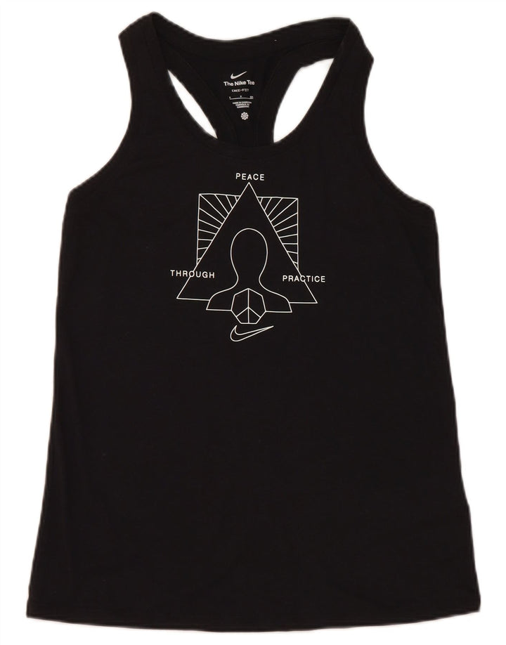 Top cu vestă grafică Nike Dri Fit pentru femei UK 10 Poliester negru mic