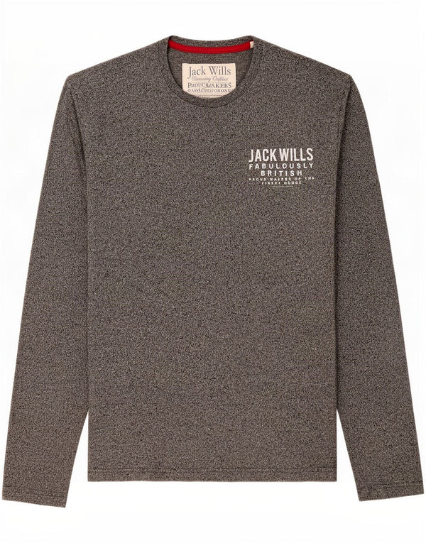 Jack Wills Top grafic pentru bărbați cu mânecă lungă, mic, gri, bumbac cu pete