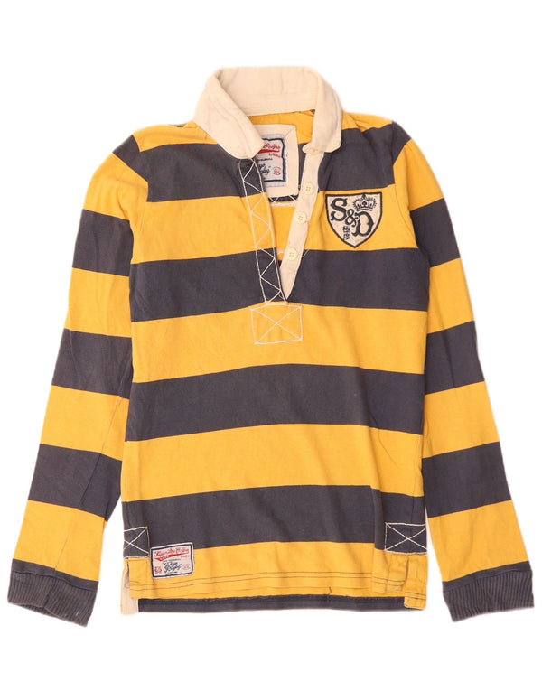 Tricou polo rugby cu mânecă lungă pentru bărbați Superdry, cu dungi galbene medii