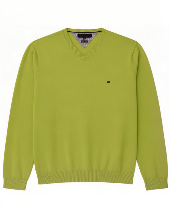 Pulover cu decolteu în V Tommy Hilfiger pentru bărbați, bumbac verde XL