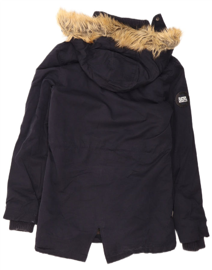Jachetă parka Sherpa cu glugă Superdry pentru femei UK 14 Poliester mediu bleumarin