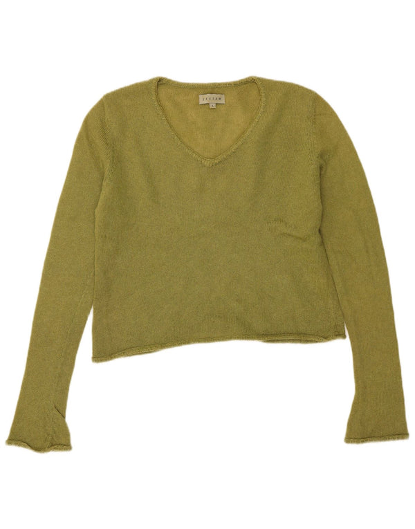Pulover cu decolteu în V Jigsaw pentru femei UK 14 Mohair verde mare
