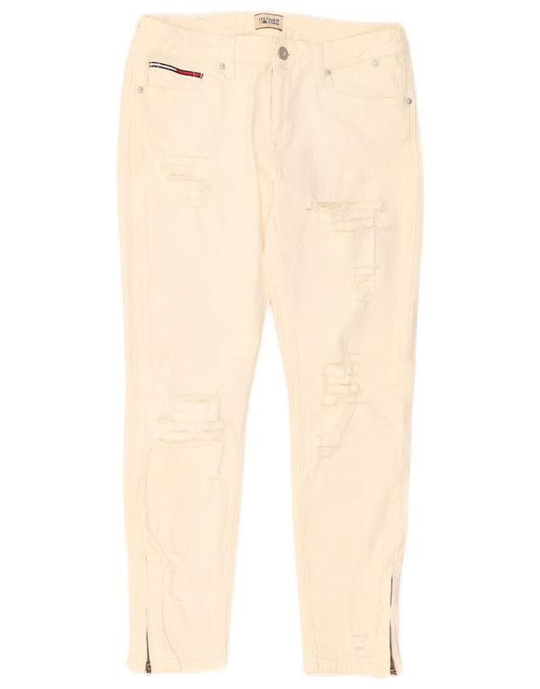 Tommy Hilfiger Womens Distressed Crop Skinny Jeans W28 L25 Off White Cotton