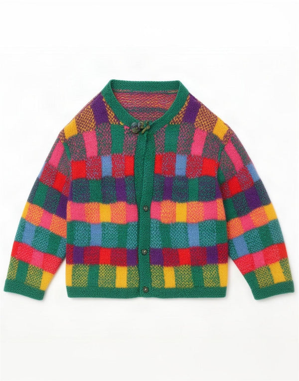 Vintage Womens Cardigan Pulover UK 16 Large Multicolor Colorblock