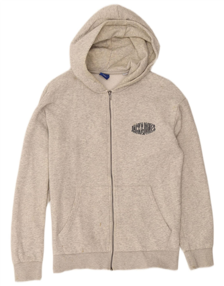 JACK & JONES Pulover cu capota cu fermoar pentru bărbați, bumbac cu pete gri mediu