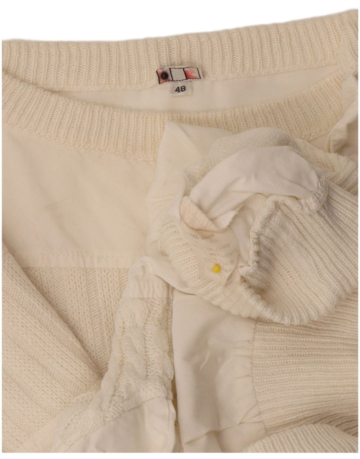 Pulover vintage pentru bărbați, cu gât de barcă, IT 48, bumbac mediu alb