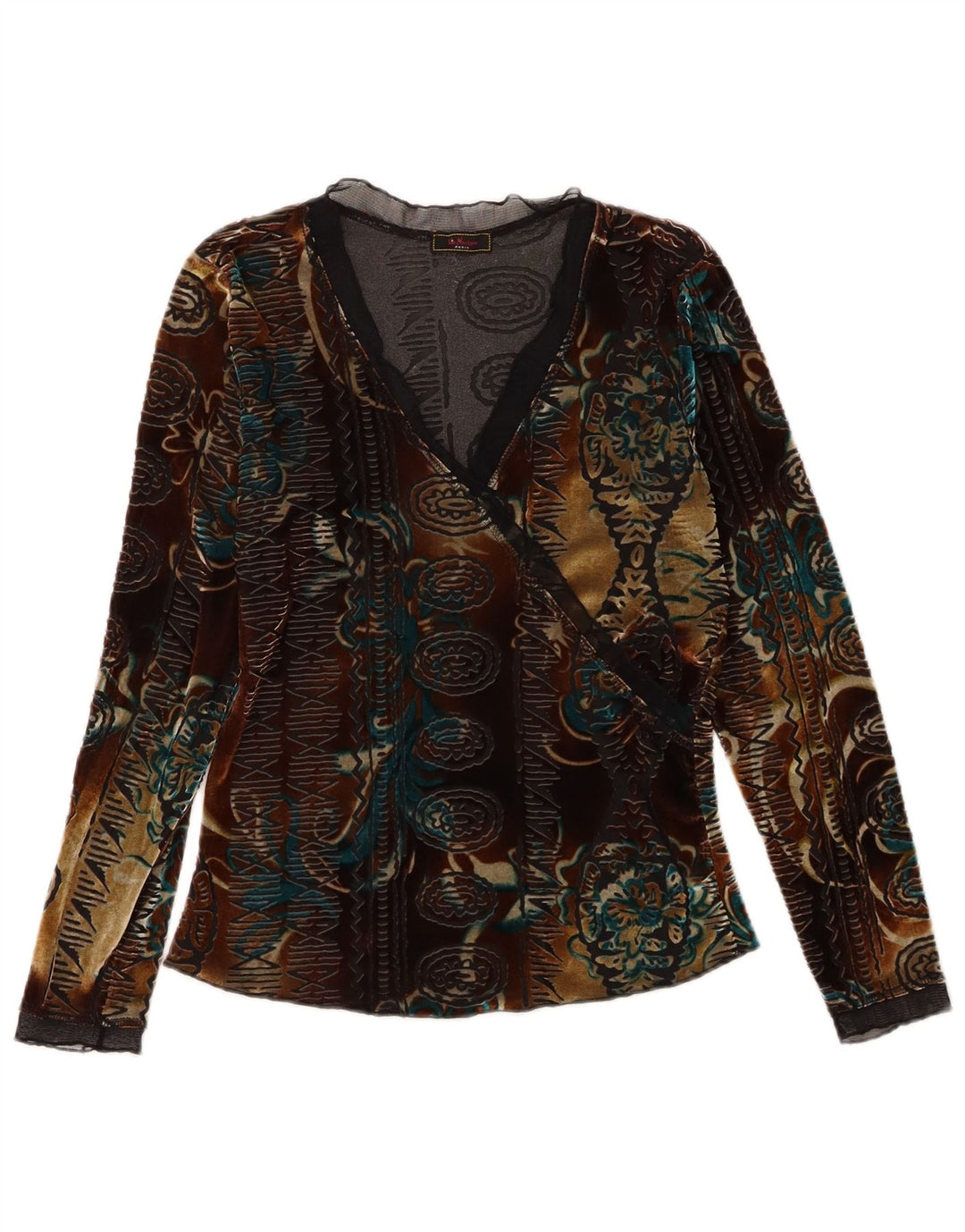 Top de catifea vintage pentru femei cu mânecă lungă UK 6 XS, multicolor, floral