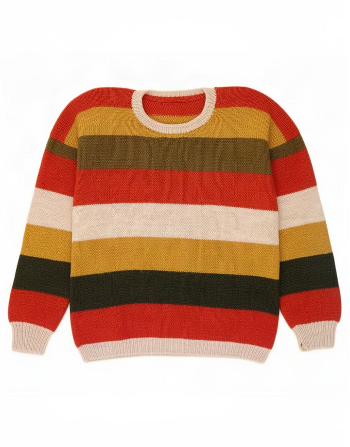 Pulover Vintage pentru bărbați cu gâtul turnat, mare, cu dungi multicolore