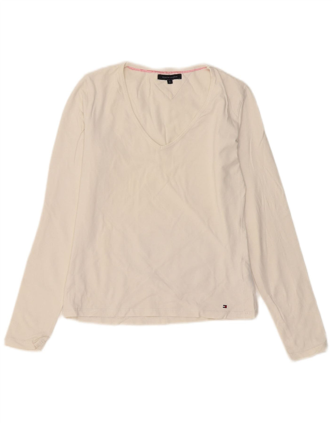 Top pentru femei Tommy Hilfiger cu mânecă lungă UK 12, bumbac alb mediu