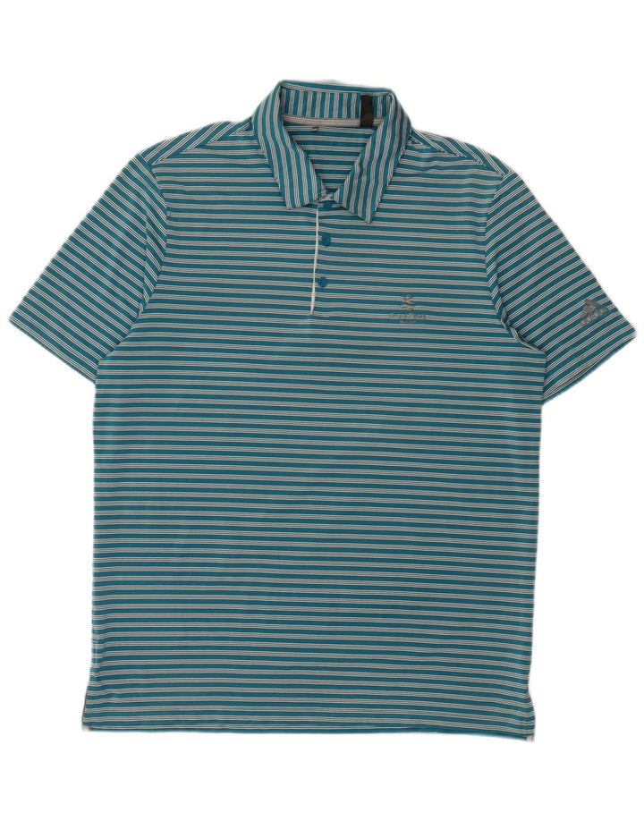 Tricou polo Adidas pentru bărbați, poliester cu dungi mari, albastre