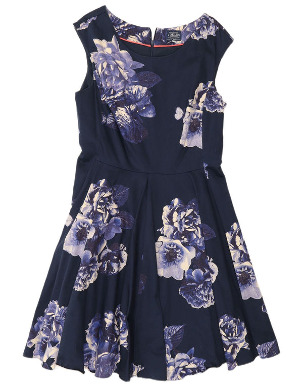 Joules Rochie A-Line pentru femei UK 12 Medium Bleumarin Bumbac Floral