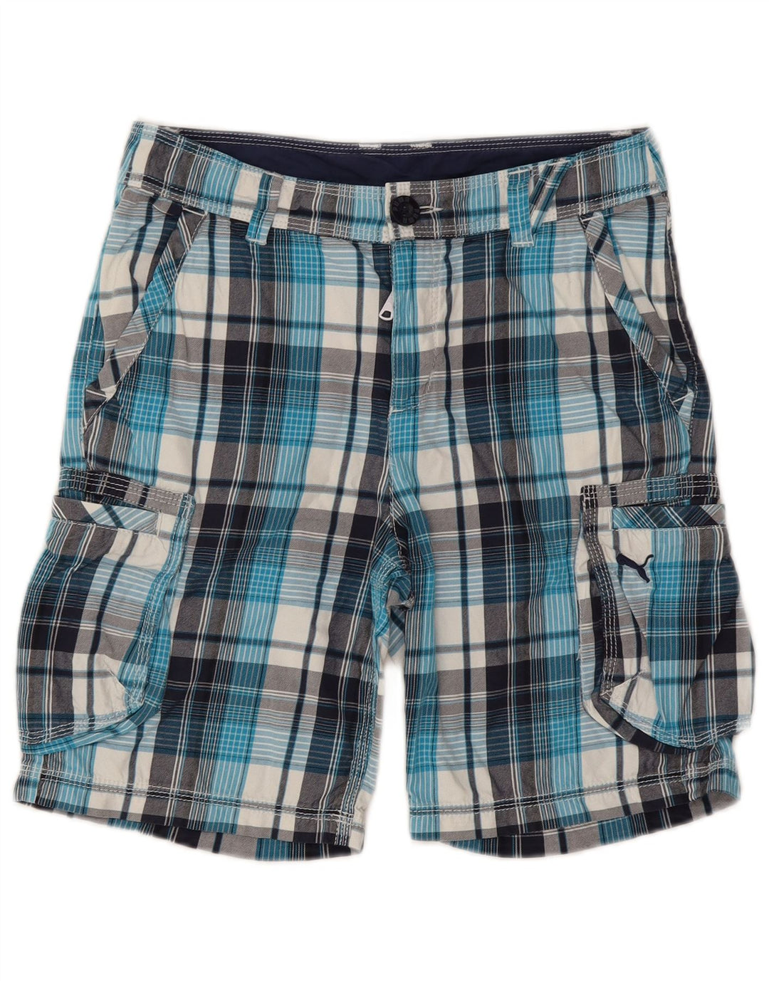 Pantaloni scurti cargo Puma Băieți 11-12 Ani W28 Blue Check Bumbac