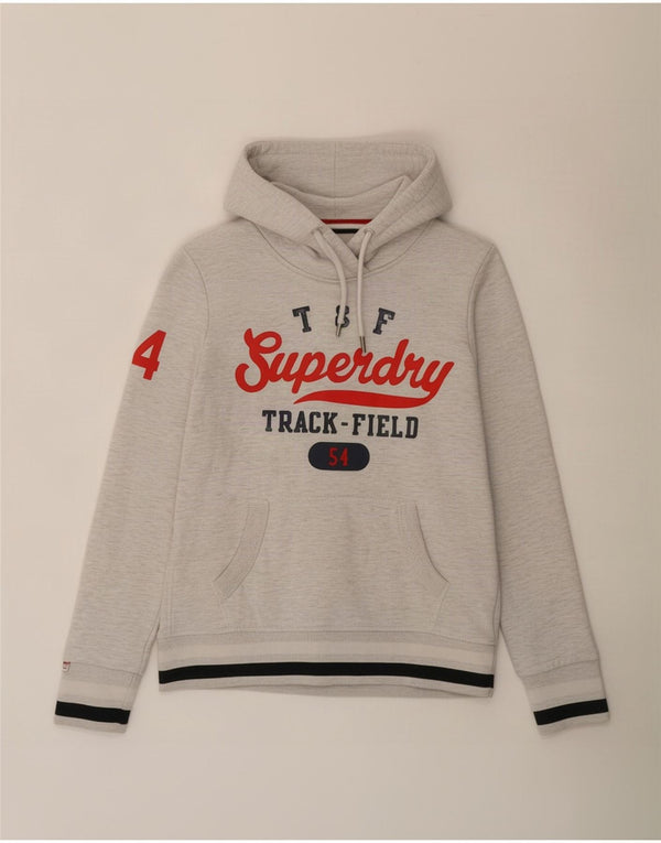 Pulover Superdry pentru damă cu grafică cu capota UK 6 XS bumbac gri