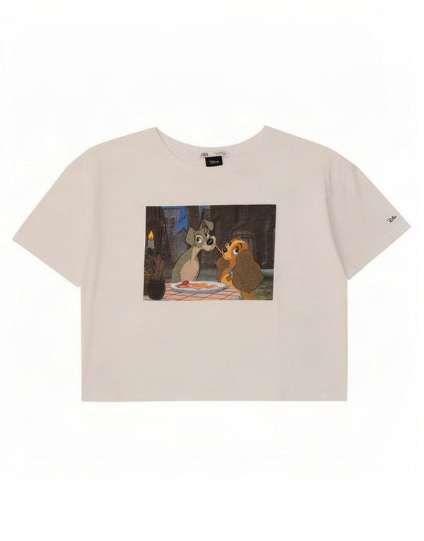 Tricou cu grafic pentru femei Zara UK 16, mare, alb, bumbac