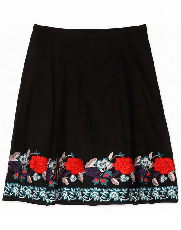 Monsoon Womens A-Line Skirt UK 16 Large W34 Black Floral Cotton