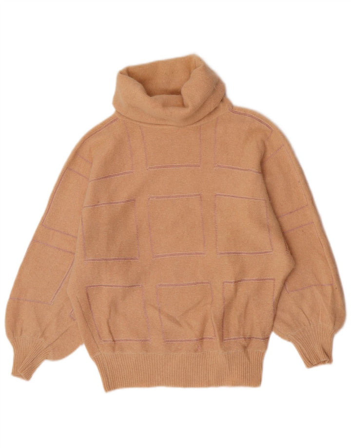 Pulover vintage pentru femei cu gât rulat IT 44 Roz mediu geometric