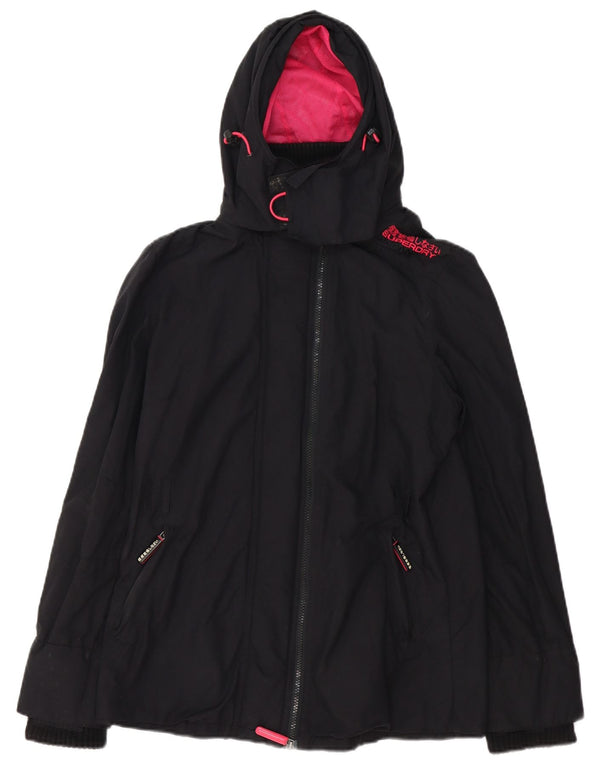 Jachetă de ploaie cu glugă The Windmac Superdry pentru femei UK 16, mare, negru, nailon