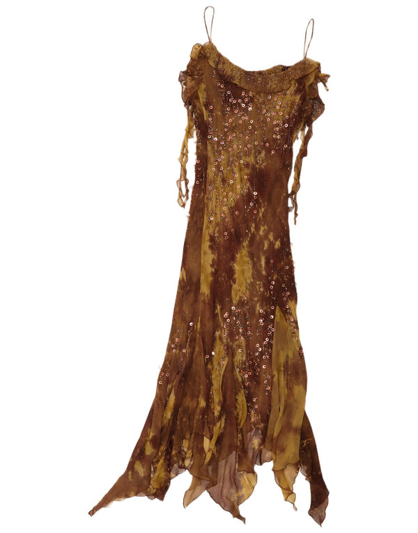 Rochie maxi asimetrică fără mâneci pentru femei Yve London UK 18 XL maro Tie Dye
