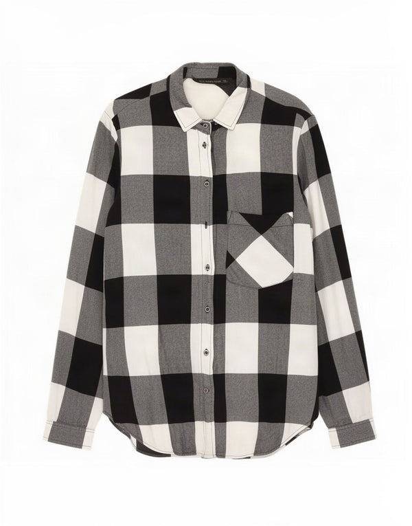 Cămașă de flanel pentru femei Zara UK 12 Medium Black Gingham Viscose