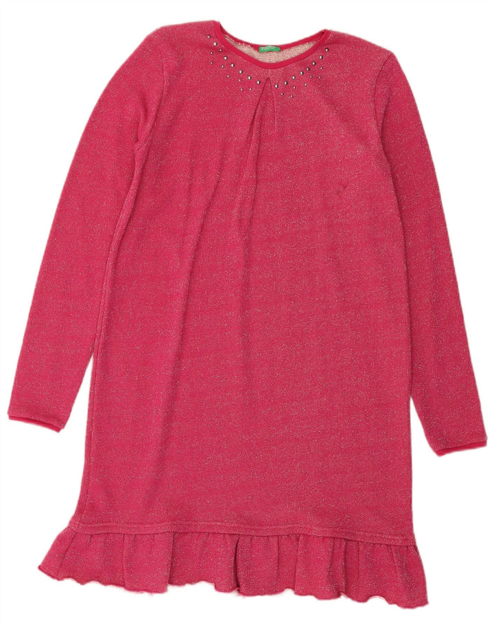 BENETTON Rochie Jumper Fete 11-12 Ani 2XL Roz Bumbac