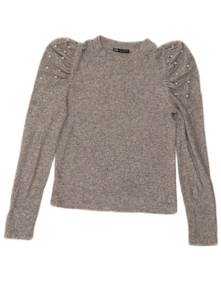 Crop Top pentru femei Zara cu mânecă lungă UK 10 Small Gri