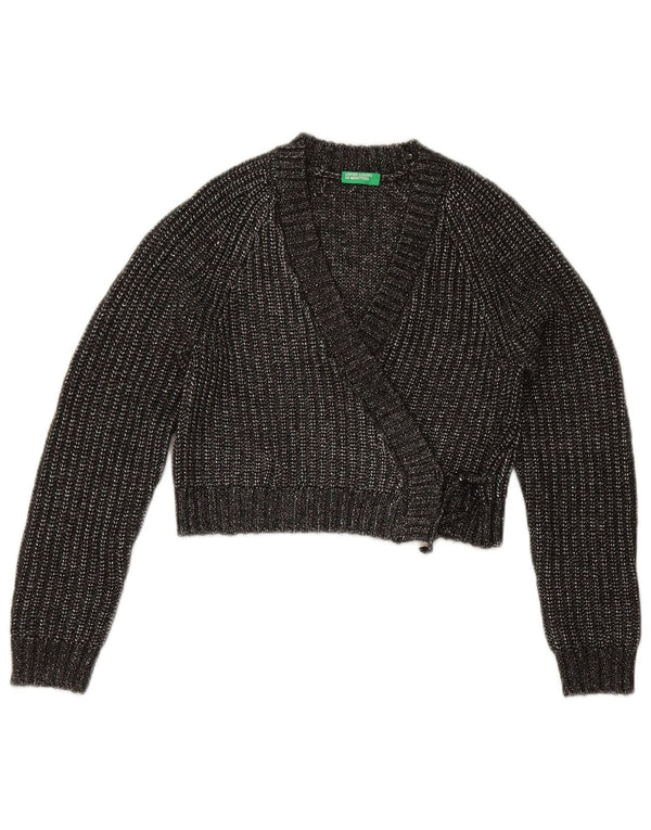 Pulover cardigan crop pentru fete Benetton 10-11 ani, gri pete