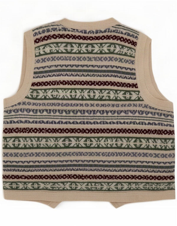Vintage pentru bărbați fără mâneci cardigan pulover Medium multicolor Fair Isle