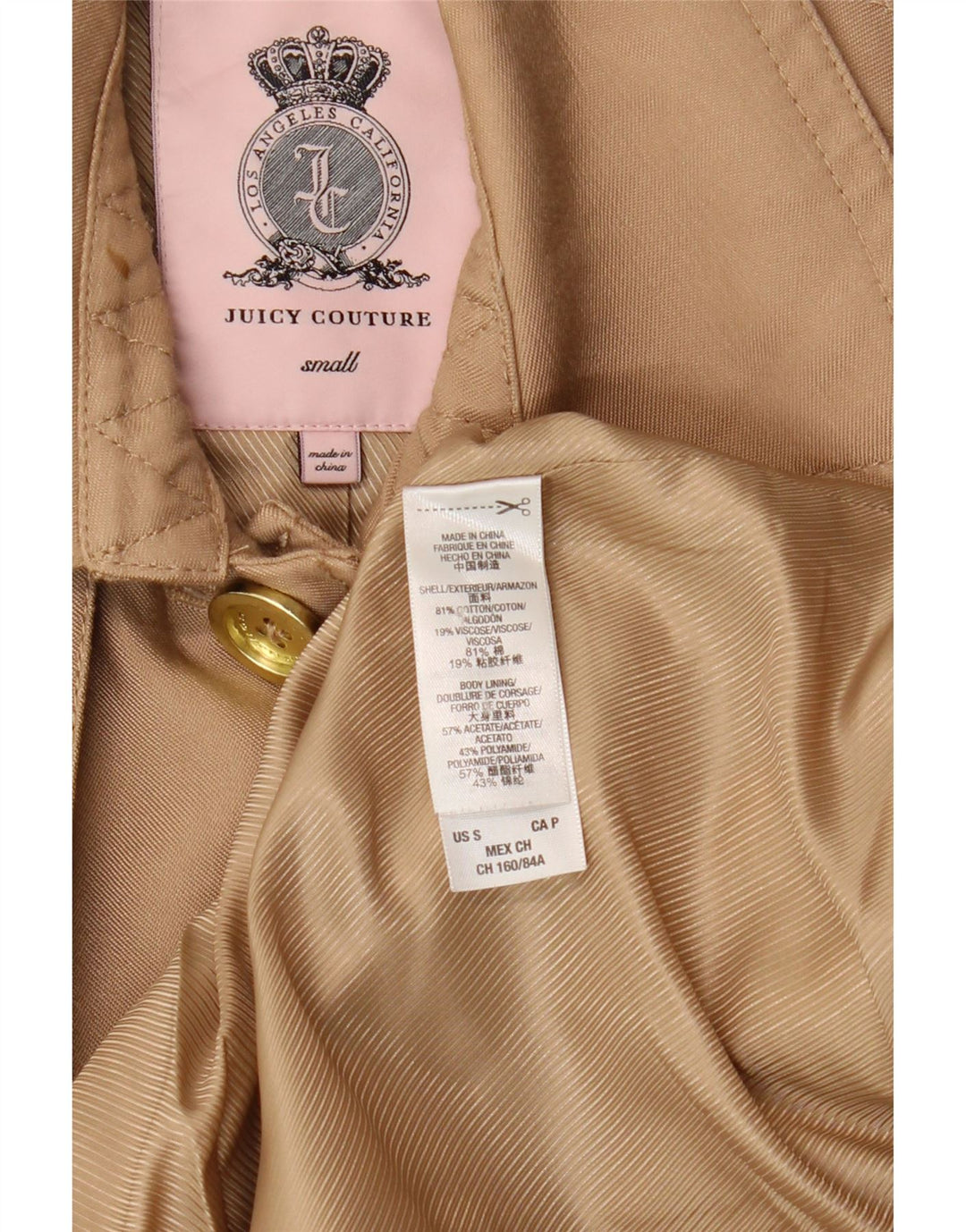 Trenci pentru femei Juicy Couture UK 10 Bumbac Bej mic