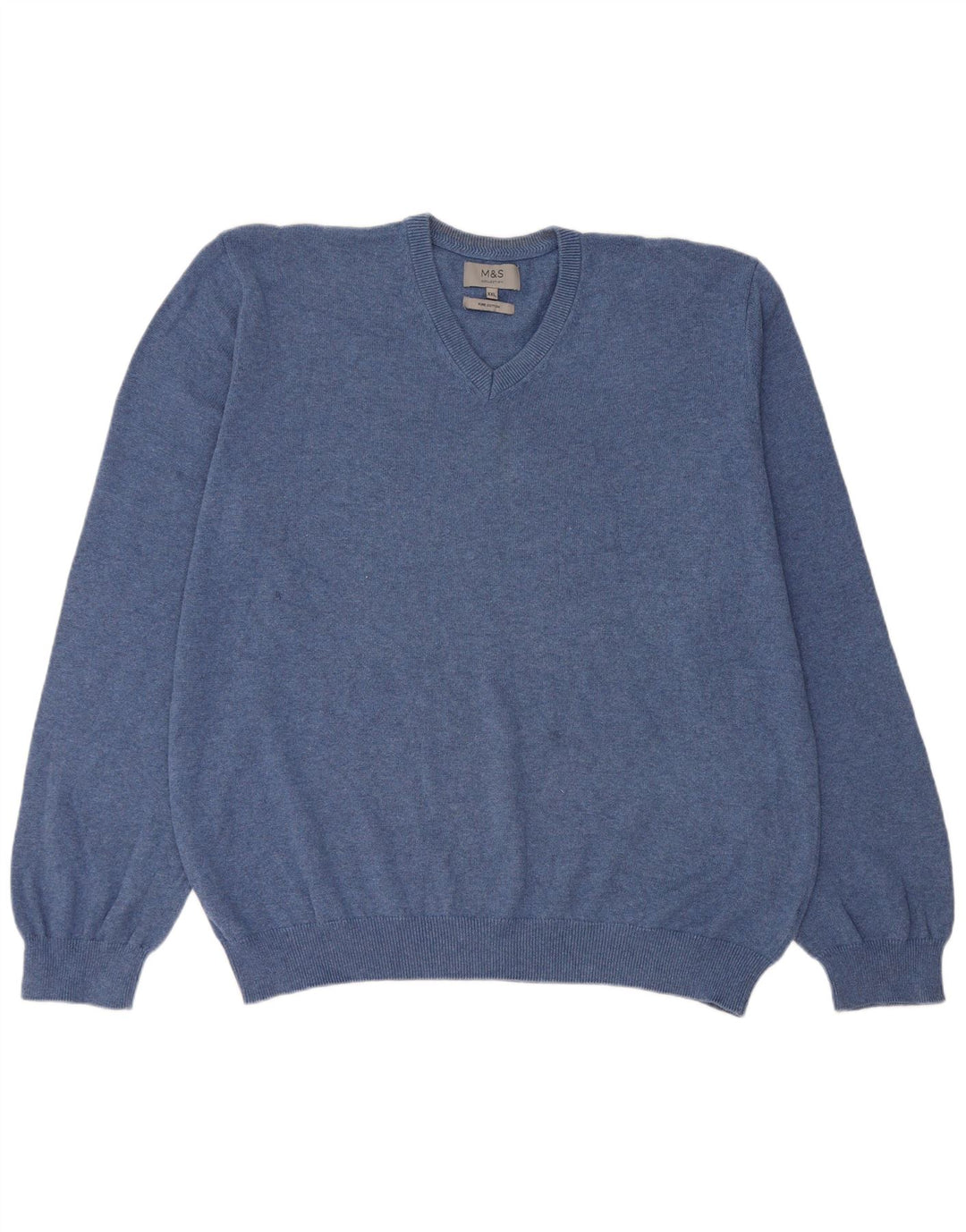 Pulover cu decolteu în V pentru bărbați Marks & Spencer, bumbac albastru 2XL