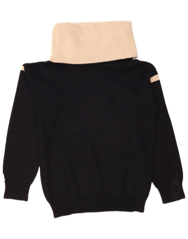 Pulover vintage pentru femei cu gât rulat, UK 12 Medium Black Colorblock