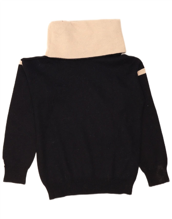 Pulover vintage pentru femei cu gât rulat, UK 12 Medium Black Colorblock