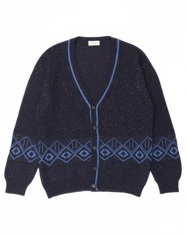 Pulover cardigan vintage pentru bărbați IT 46 mic albastru bleumarin Argyle/Diamond Bumbac