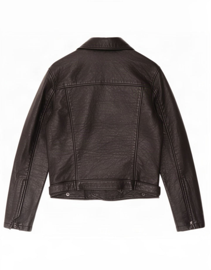 Topshop Jachetă Biker din piele pentru femei UK 12 Medium Black