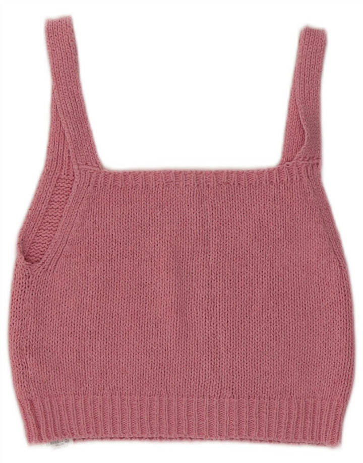 Top Crop tricot pentru femei Zara UK 12, bumbac roz mediu