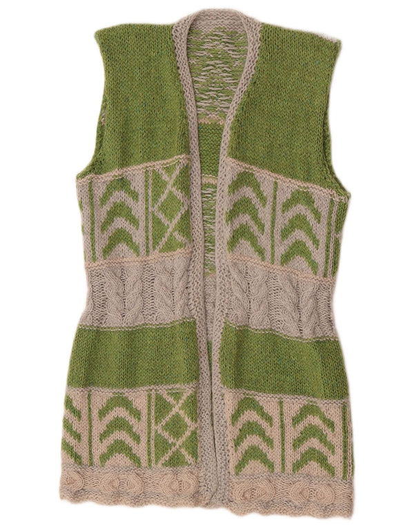 Pulover Vintage cardigan cu paragate pentru femei UK 12 Medium Green Colorblock