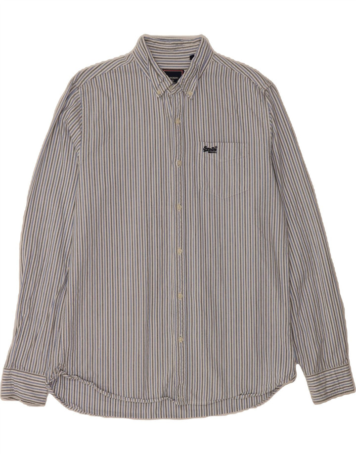 SUPERDRY Mens Shirt Large Blue Striped Cotton Vintage Superdry and Second-Hand Superdry from Messina Hembry 