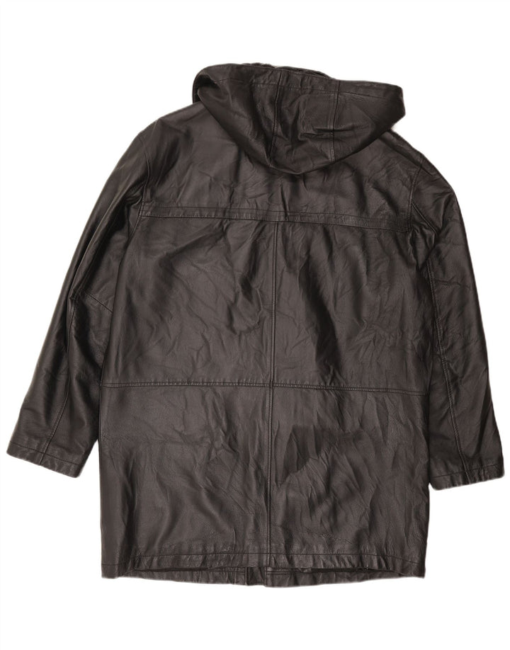 Palton din piele cu glugă pentru bărbați Studio 81 IT 54 2XL din piele neagră