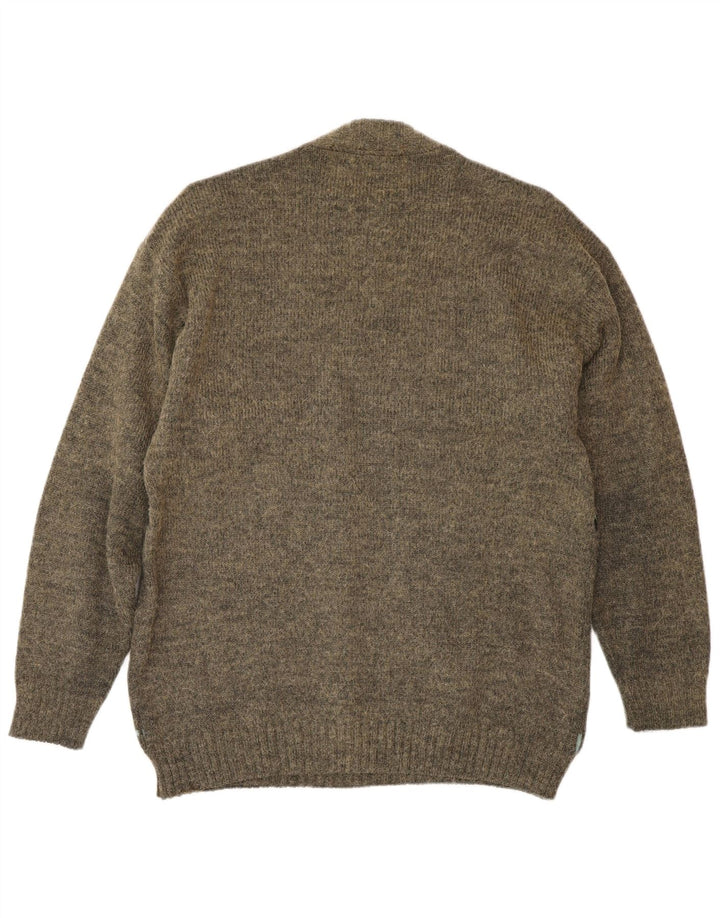 Pulover vintage pentru bărbați cu decolteu rotund, mediu kaki, Fair Isle