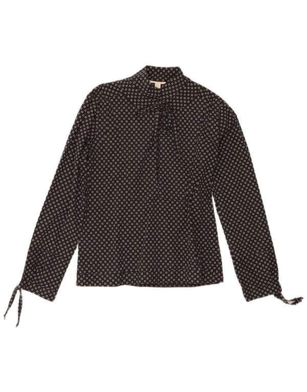 Bluză vintage cu mânecă lungă pentru femei UK 14 Medium Black Geometric Bumbac
