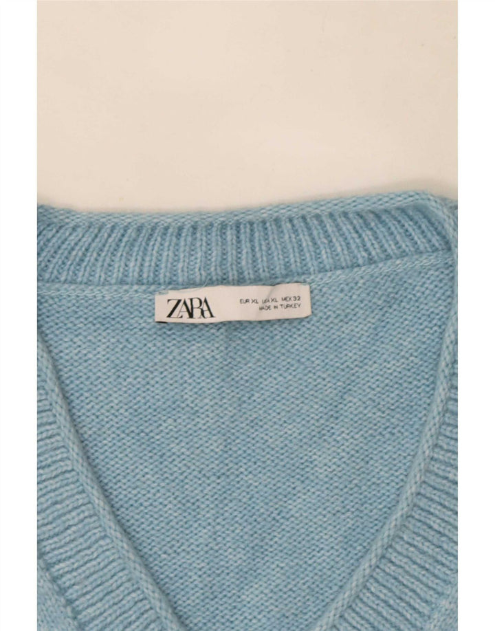 Pulover supradimensionat cu decolteu în V Zara pentru femei UK 18 XL Albastru