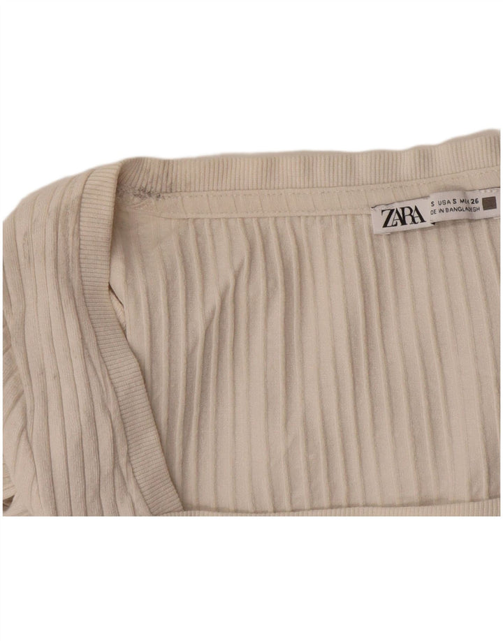 Crop Top pentru femei Zara cu mânecă lungă UK 10 Mic Bej