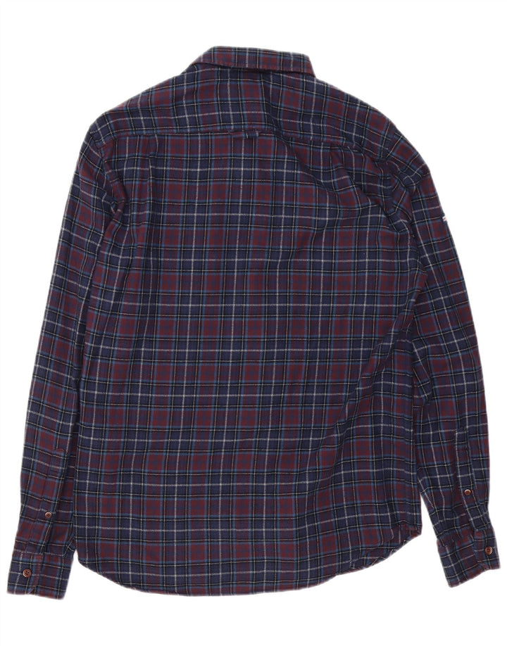 Cămașă de flanel Superdry pentru bărbați, cu tăiere obișnuită, din bumbac cu carouri, albastru bleumarin