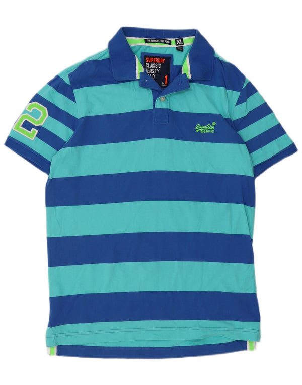Cămașă polo Superdry pentru bărbați Graphic Classic Fit XL, bumbac cu dungi albastre
