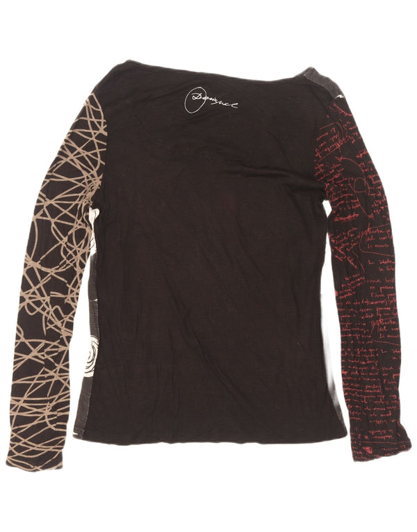 Top grafic pentru femei Desigual cu mânecă lungă UK 12 Medium Black Floral Viscose