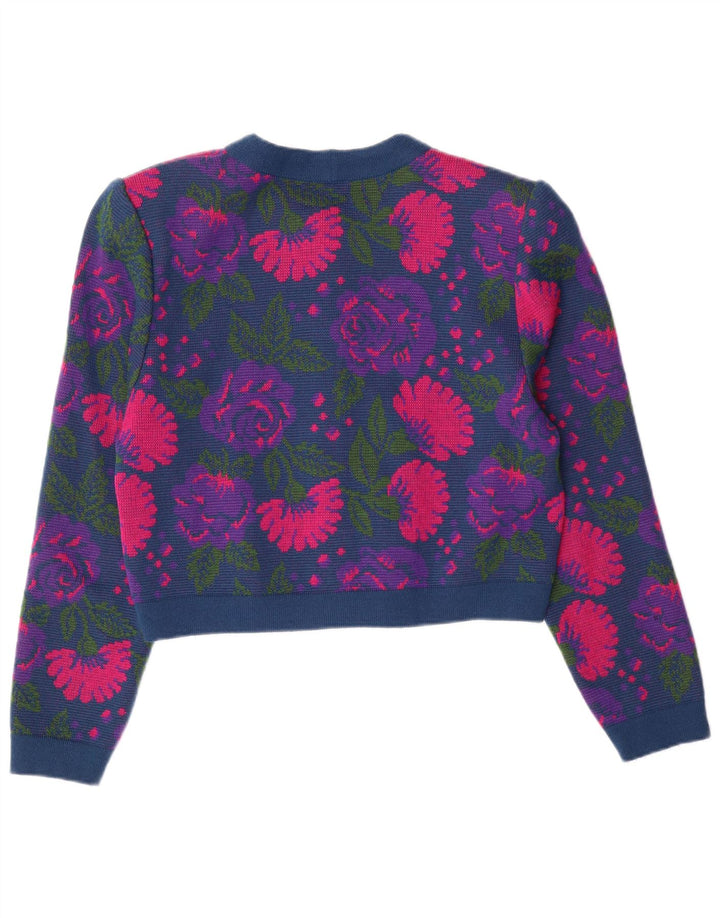 Set 3 piese pentru femei VINTAGE IT 46 mare W26 Lână virgină cu flori, albastru marin