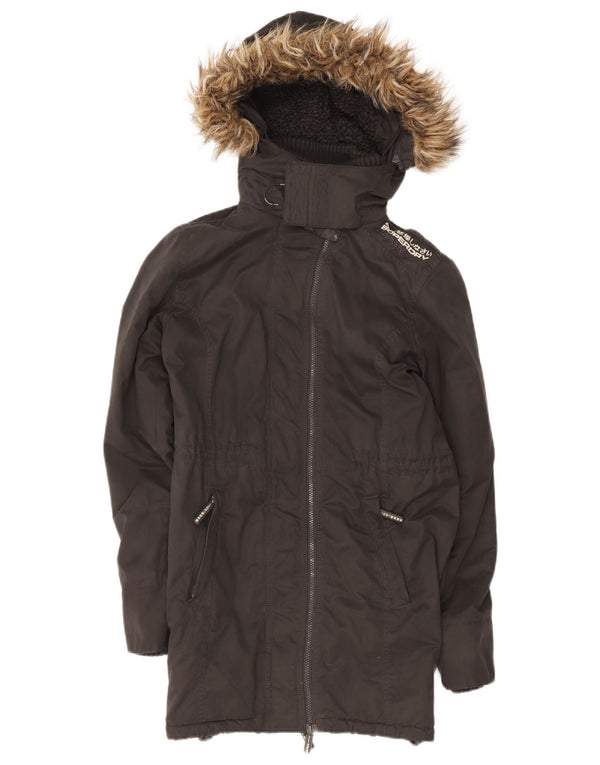 Jachetă parka Sherpa cu glugă Superdry pentru femei UK 12 Poliester mediu negru