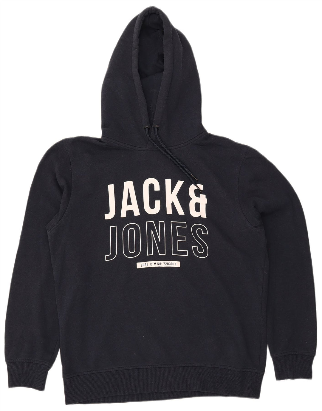 JACK & JONES Pulover cu glugă cu grafică pentru bărbați, mare, albastru, poliester