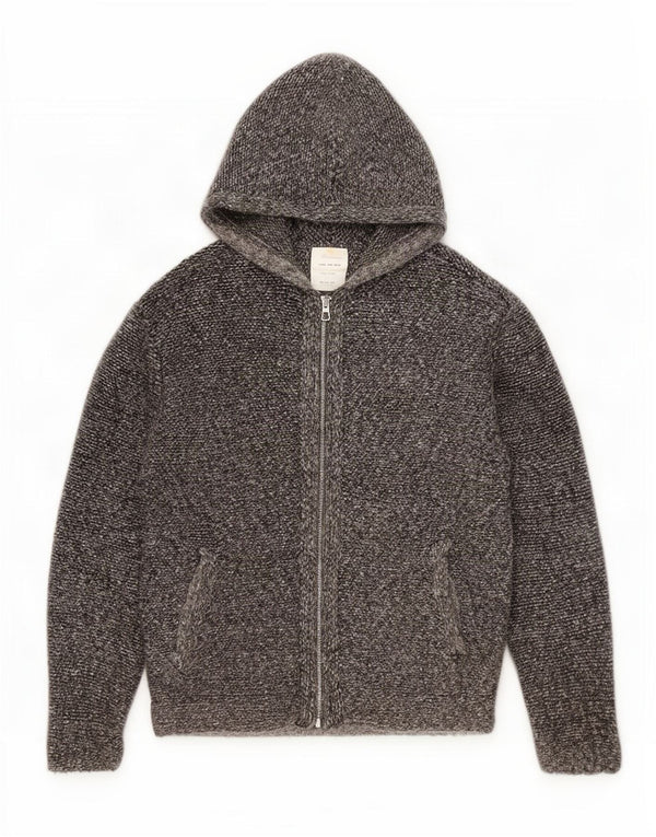 Zara Boys Loose Fit Hooded Cardigan Sweater 13-14 Years Grey Flecked