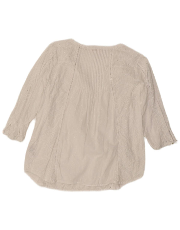 Fat Face Womens Top 3/4 Sleeve UK 12 Medium White Floral Cotton