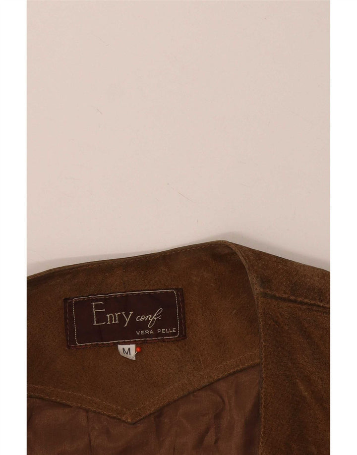 Gilet vintage pentru bărbați din piele intoarsa, UK 38, maro mediu, piele